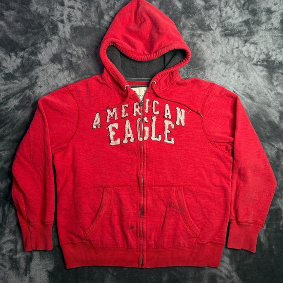 American Eagle Outfitters Other - Vintage Y2k American Eagle Red Full Zip Hoodie Size X-Large Walffle Knit Hood